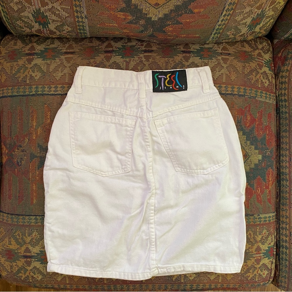 Vintage Steel Jeans high waisted white denim skirt 100% cotton made in U.S.A.